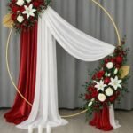 Luxury Gold Hoop Wedding Arch with Red Rose Décor