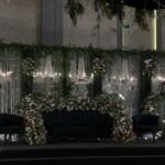 Grand Bridal Stage Décor – Crystal & Floral Backdrop
