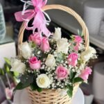Luxury Pink & White Rose Basket