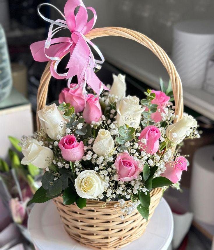 WhatsApp Image 2026-05-28 at 12.54.40 AM Luxury Pink & White Rose Basket - Image 1