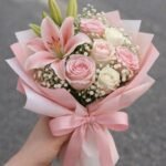Luxury Pink Lily & Rose Hand Bouquet