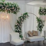 Luxury White Sheer Stage & Blush Floral Arch