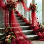 Luxury Crimson Wedding Staircase Floral Decor