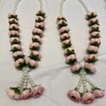 Luxury Pink Rosebud & Pearl Wedding Garland Pair